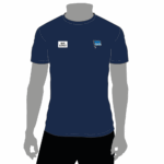 Vorderansicht T-Shirt navy mit dem Hertha BSC Logo auf der linken Brustseite und einem Platzhalter für die Veredelung auf der rechten Brustseite
