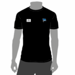 Vorderansicht des T-Shirt schwarz. Mit dem Hertha BSC Logo auf der linken Brustseite und einem Platzhalter für die Veredelung auf der rechten Brustseite.